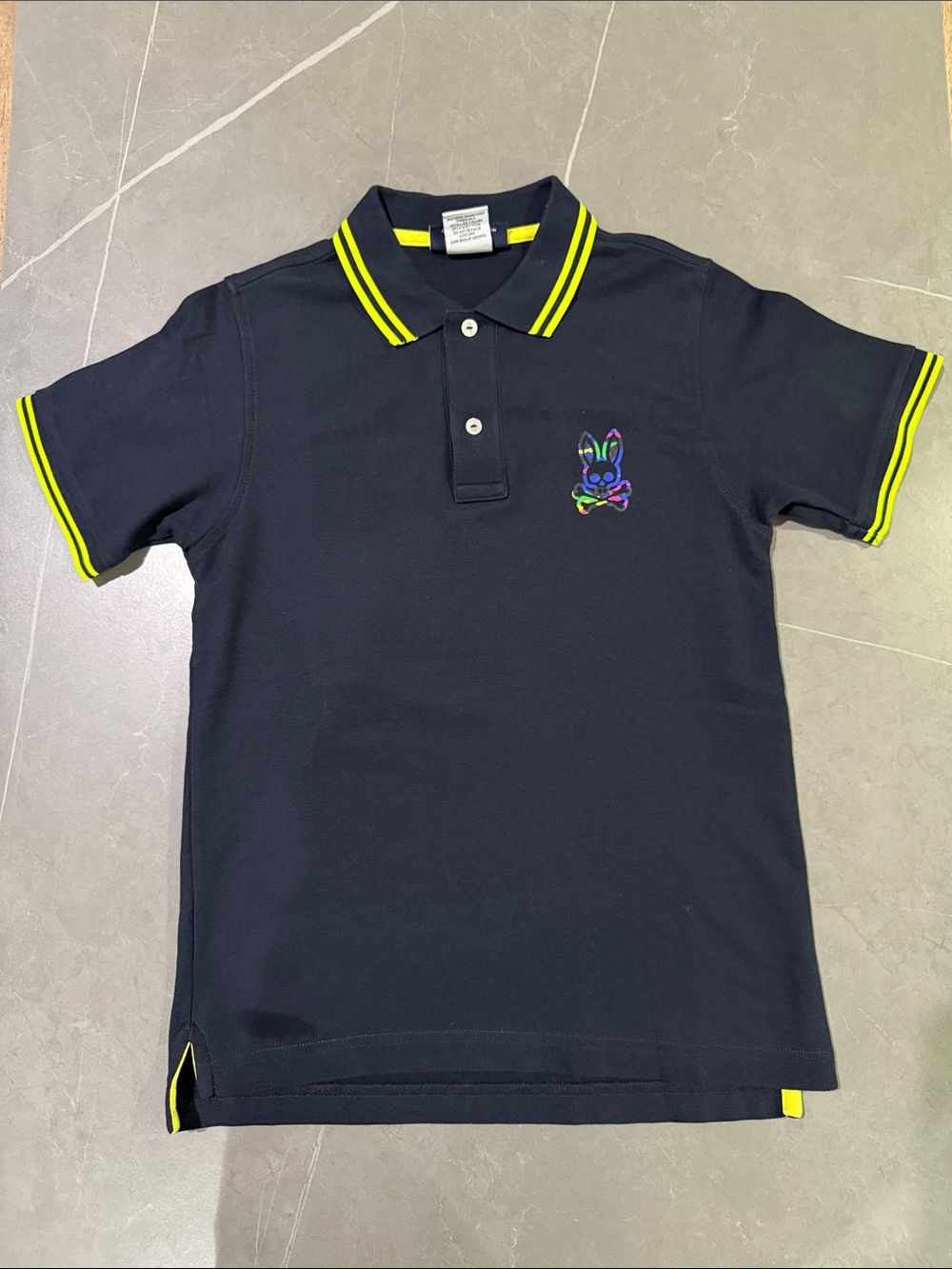 Psycho Bunny Navy Polo with Neon Yellow Trim